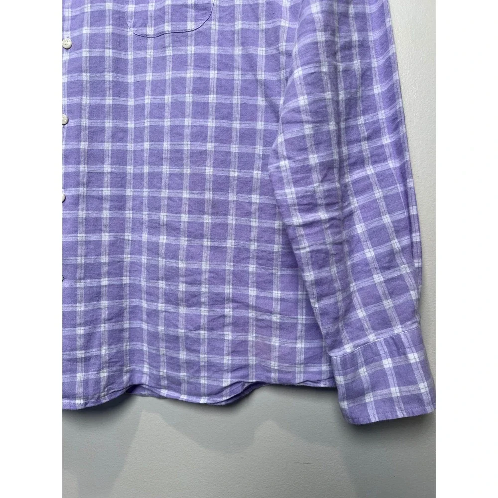 Peter Millar Mens XL Purple Linen Blend Windowpane‎ Check Button Down Shirt